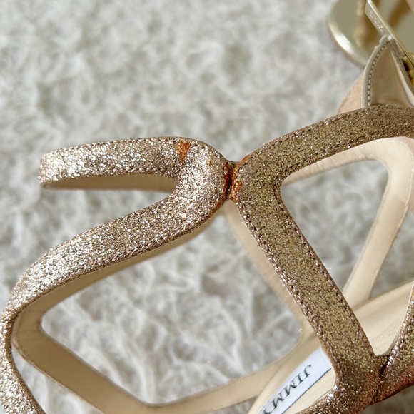 Jimmy Choo Leslie Gold Champagne Glitter Strappy Caged Heels Sandals Size EU 38 - Picture 10 of 14